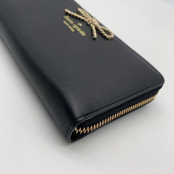 Kate Spade Black Leather Braided Ribbon Long Zip Around Wallet - Picture 7 of 11